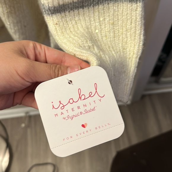 Isabel Maternity White Pink and Gray Striped Sweater in Large - Picture 4 of 8